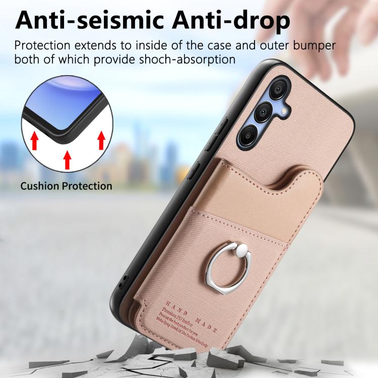 Portafoglio multi-carta con anelli in tessuto twill, custodia per telefono in pelle vegana, For Galaxy A15