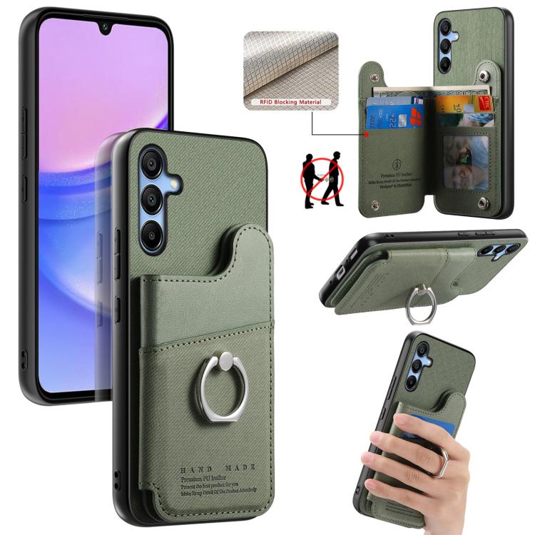 Portafoglio multi-carta con anelli in tessuto twill, custodia per telefono in pelle vegana, For Galaxy A15