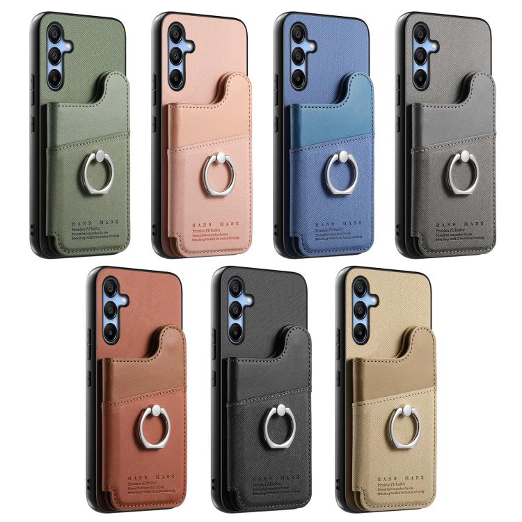 Portafoglio multi-carta con anelli in tessuto twill, custodia per telefono in pelle vegana, For Galaxy S25 Ultra 5G, For Galaxy S24 FE 5G, For Galaxy A55 5G