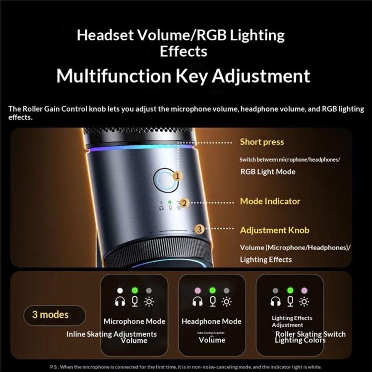 UGREEN CM769 RGB Light Design USB Desktop Noise Reduction Microphone for Live Streaming, CM769