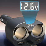 Caricabatterie da auto multiporta GE12 con display di tensione e interruttore indipendente, 120 W, con presa accendisigari., GE12