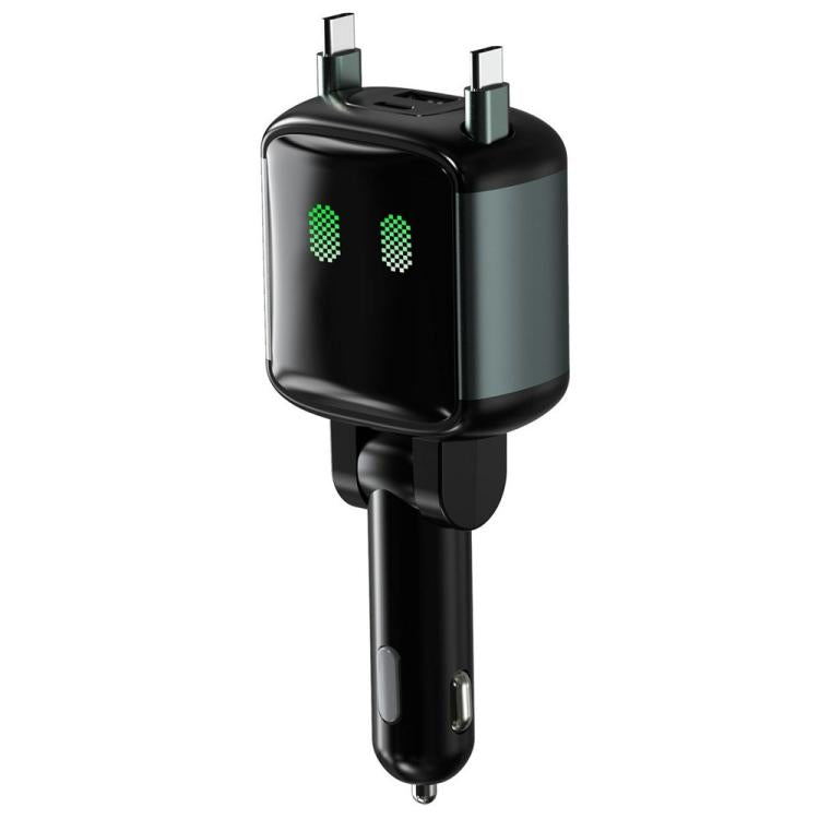 Caricabatterie da auto GE15 da 65 W PD a 4 porte con doppio cavo Type-C retrattile e luce ambientale a LED., GE15