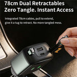 Caricabatterie da auto GE15 da 65 W PD a 4 porte con doppio cavo Type-C retrattile e luce ambientale a LED., GE15