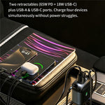 Caricabatterie da auto GE15 da 65 W PD a 4 porte con doppio cavo Type-C retrattile e luce ambientale a LED., GE15