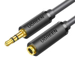UGREEN AV124-10784 Gold-Plated 3.5mm Male to Female AUX Audio Extension Cable, Length: 2M, 3.5mm Male to 3.5mm Female Black