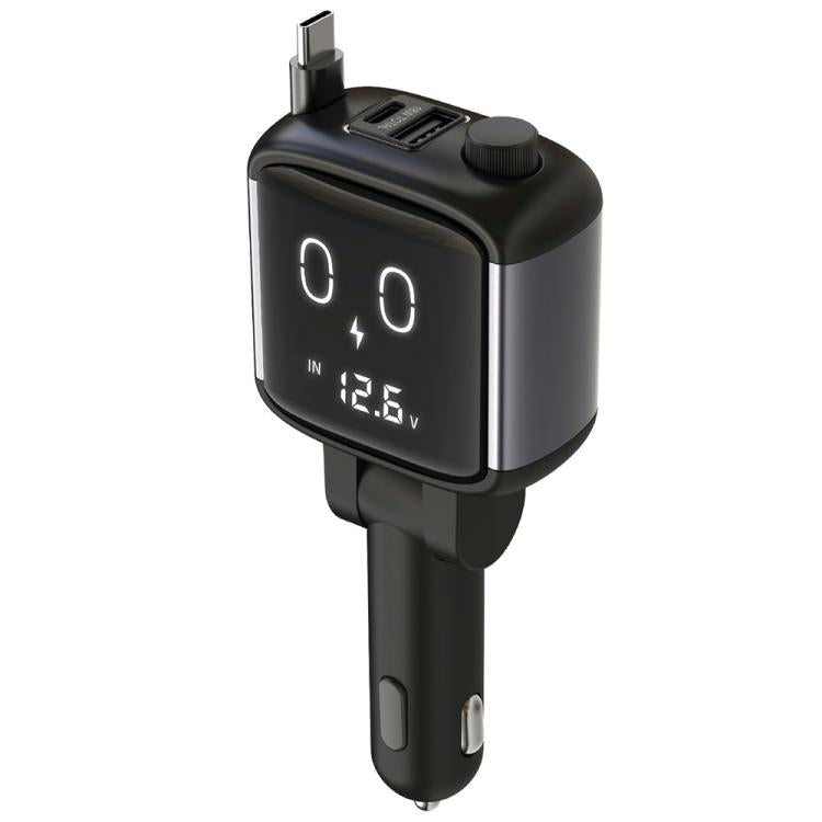 Caricabatterie da auto GE16 da 65 W PD con cavo Type-C retrattile, display della tensione e grafica a cartoni animati., GE16
