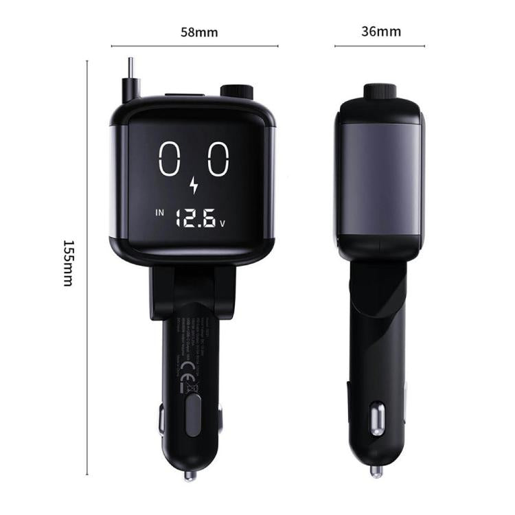 Caricabatterie da auto GE16 da 65 W PD con cavo Type-C retrattile, display della tensione e grafica a cartoni animati., GE16