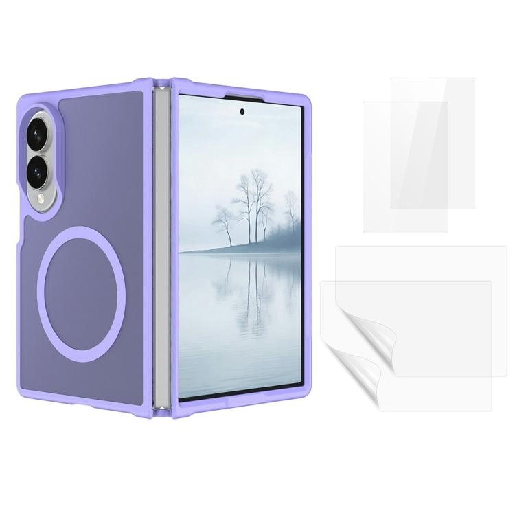 Set 5 in 1: custodia magnetica per telefono con effetto pelle, 2 pellicole protettive esterne per lo schermo + 2 pellicole protettive interne in idrogel per lo schermo., For Galaxy Z Fold8 5G