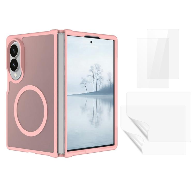 Set 5 in 1: custodia magnetica per telefono con effetto pelle, 2 pellicole protettive esterne per lo schermo + 2 pellicole protettive interne in idrogel per lo schermo., For Galaxy Z Fold8 5G