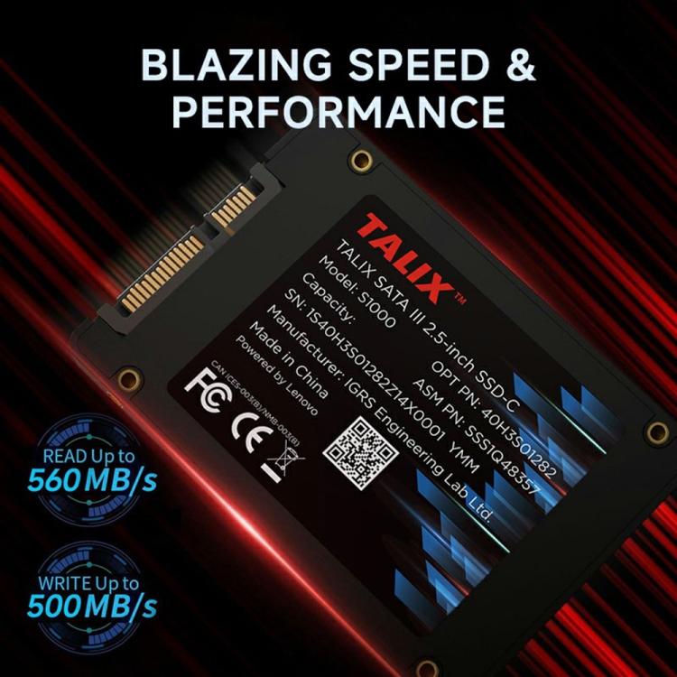 TALIX S1000 560MB/s Read Speed 3D NAND 2.5 inch SATA III Internal Solid State Drive, 128GB, 256GB, 512GB, 1TB, 2TB