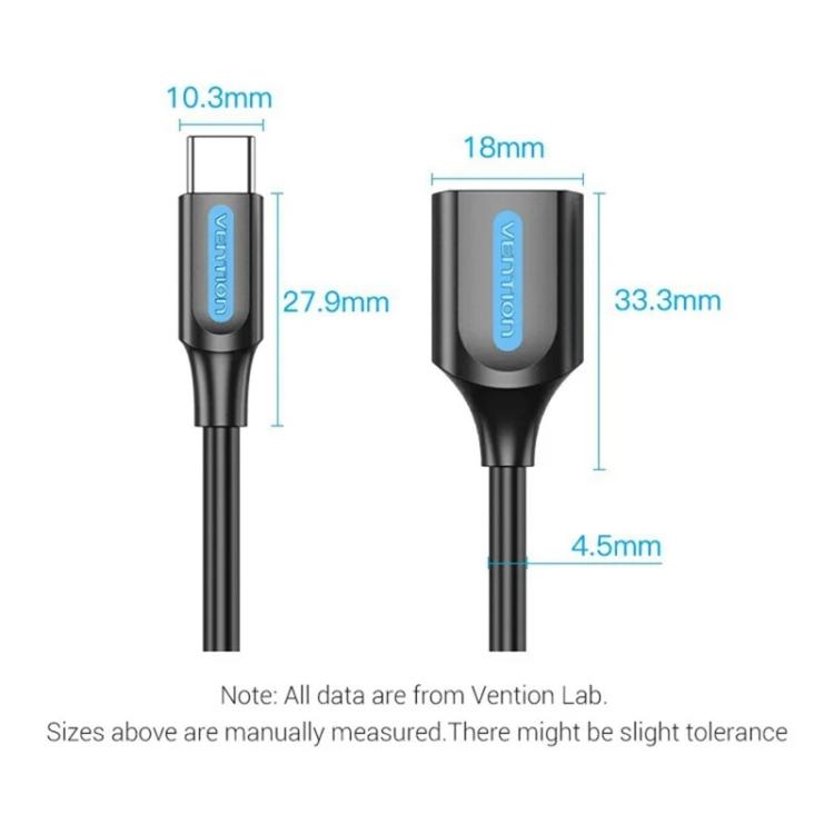 VENTION CCS Series 0.15m USB 2.0 Type-C Male to USB-A Female 480Mbps Transfer OTG Data Cable, Type-C M to USB-A F