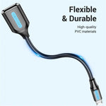 VENTION CCU Series USB 2.0 Micro-B Male to USB-A Female OTG Adapter 0.15m Round PVC Data Cable, Micro-B M to USB-A F