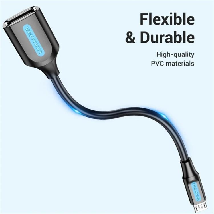 VENTION CCU Series USB 2.0 Micro-B Male to USB-A Female OTG Adapter 0.15m Round PVC Data Cable, Micro-B M to USB-A F