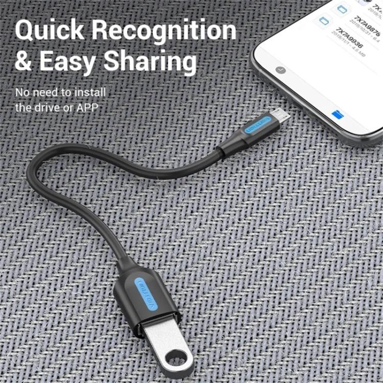 VENTION CCU Series USB 2.0 Micro-B Male to USB-A Female OTG Adapter 0.15m Round PVC Data Cable, Micro-B M to USB-A F