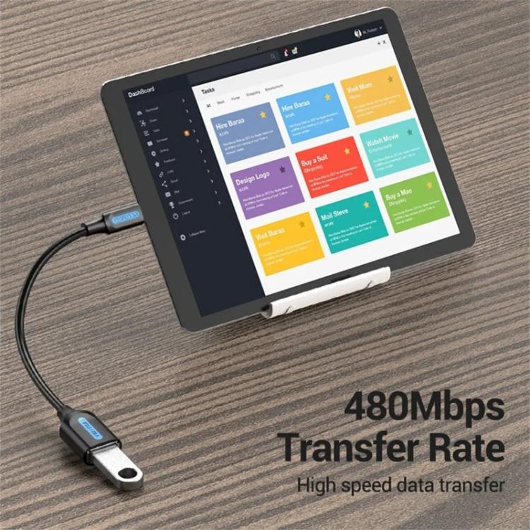 VENTION CCU Series USB 2.0 Micro-B Male to USB-A Female OTG Adapter 0.15m Round PVC Data Cable, Micro-B M to USB-A F