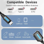 VENTION CCU Series USB 2.0 Micro-B Male to USB-A Female OTG Adapter 0.15m Round PVC Data Cable, Micro-B M to USB-A F