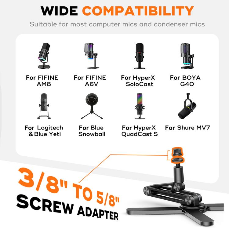 Supporto da tavolo per microfono in lega di alluminio ruotabile a 360 gradi per HyperX QuadCast e Blue Yeti., Microphone Arm Holder