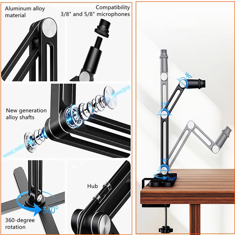 Supporto da tavolo per microfono in lega di alluminio ruotabile a 360 gradi per HyperX QuadCast e Blue Yeti., Microphone Arm Holder