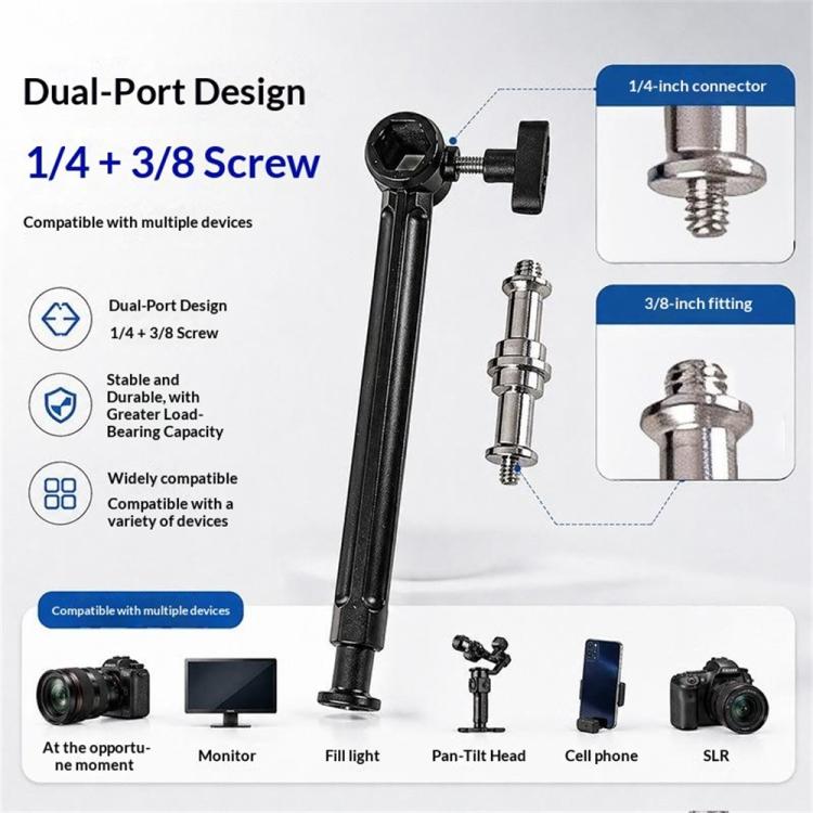 D086 Asta di prolunga in lega di alluminio da 19 cm con doppia filettatura da 1/4 e 3/8 di pollice., 19cm