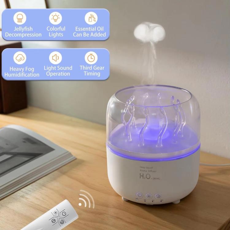 280ml Rotating Jellyfish Aroma Diffuser Dancing Seaweed Mist Mode Smart Humidifier with Remote, 7-Color LED Night Light for Home
