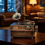 Phonograph Retro Style Aromatherapy Diffuser, 7 Color Atmosphere Light Effects, 3 Gear Timing Used For Indoor Humidification, Light Wood Grain, White, Black, Antique Copper?