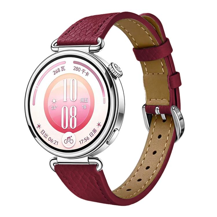 Slim Lychee-Textured Genuine Leather Watch Band, 18mm