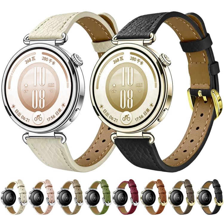 Slim Lychee-Textured Genuine Leather Watch Band, 18mm