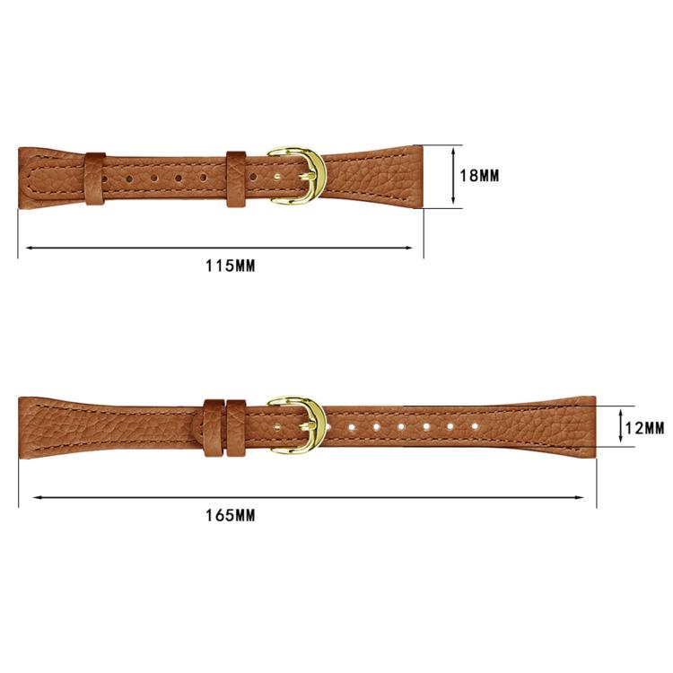 Slim Lychee-Textured Genuine Leather Watch Band, 18mm