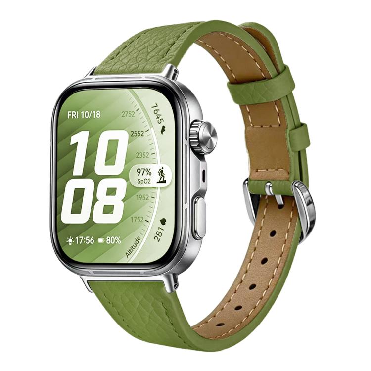 Slim Lychee-Textured Genuine Leather Watch Band, For Huawei Watch Fit 5 Pro / Fit 5 / Fit 4