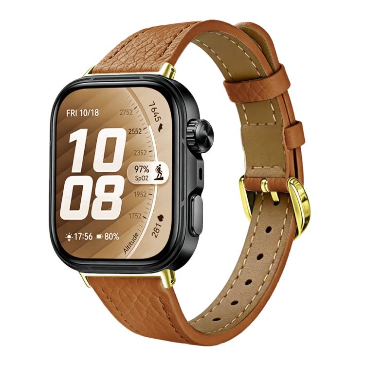 Slim Lychee-Textured Genuine Leather Watch Band, For Huawei Watch Fit 5 Pro / Fit 5 / Fit 4
