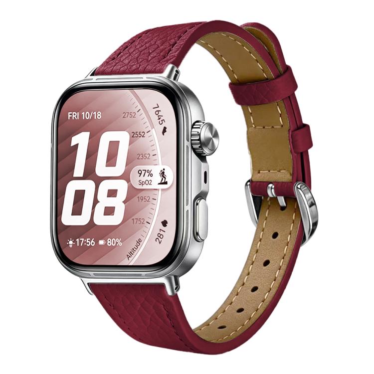 Slim Lychee-Textured Genuine Leather Watch Band, For Huawei Watch Fit 5 Pro / Fit 5 / Fit 4
