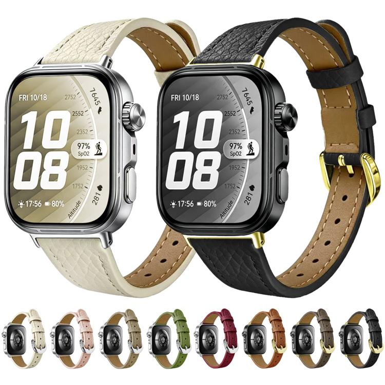 Slim Lychee-Textured Genuine Leather Watch Band, For Huawei Watch Fit 5 Pro / Fit 5 / Fit 4