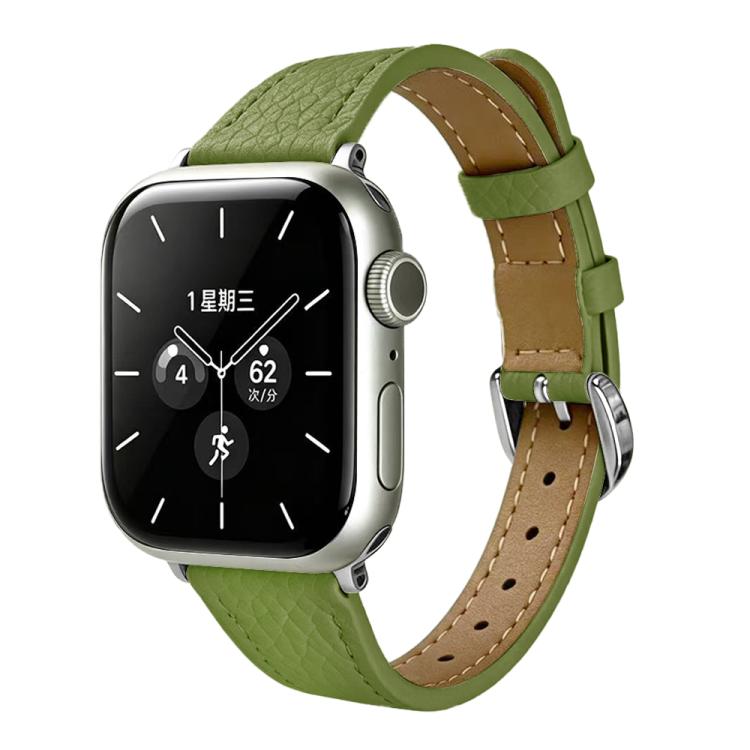 Slim Lychee-Textured Genuine Leather Watch Band, For Apple Watch 46mm / 49mm / 45mm / 44mm, For Apple Watch 42mm / 41mm / 40mm / 38mm