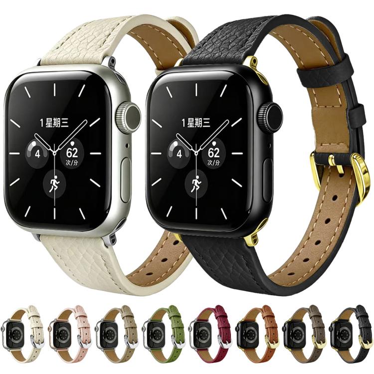 Slim Lychee-Textured Genuine Leather Watch Band, For Apple Watch 46mm / 49mm / 45mm / 44mm, For Apple Watch 42mm / 41mm / 40mm / 38mm