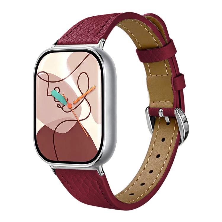 Slim Lychee-Textured Genuine Leather Watch Band, For Xiaomi Band  10 Pro / Redmi Watch 6 / 5