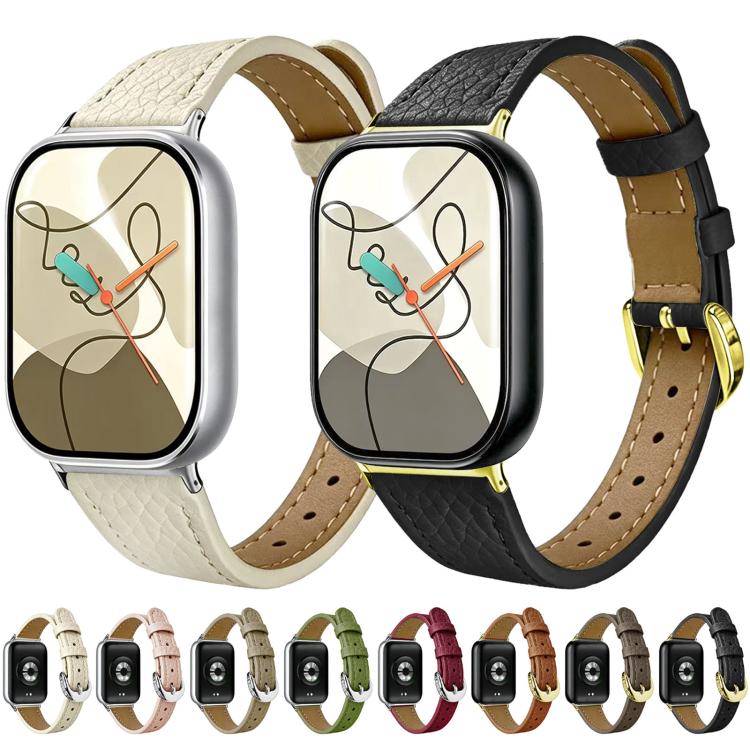 Slim Lychee-Textured Genuine Leather Watch Band, For Xiaomi Band  10 Pro / Redmi Watch 6 / 5