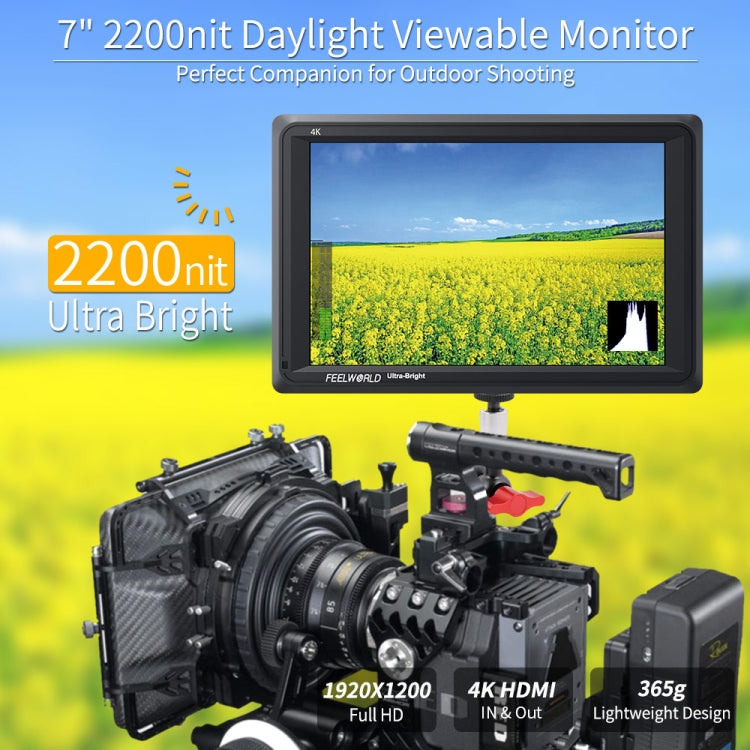 FEELWORLD FW279 Monitor DSLR da campo ultra luminoso da 7 pollici 2200nit su fotocamera Full HD 1920x1200 4K Ingresso uscita HDMI Alta luminosità per stabilizzatore DSLR, FW279