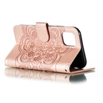Custodia in pelle a ribalta orizzontale con motivo a goffratura mandala per iPhone XIR (2019), con supporto e fessure per carte e portafoglio, cornice per foto e cordino, For iPhone 11