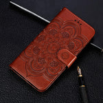 Custodia in pelle a ribalta orizzontale con motivo a goffratura mandala per iPhone XIR (2019), con supporto e fessure per carte e portafoglio, cornice per foto e cordino, For iPhone 11