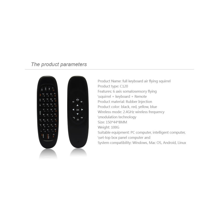 Mouse remoto wireless mini tastiera C120 2.4G con 3 giroscopi e sensore di gravità 3 per PC / HTPC / IPTV / Smart TV e Android TV Box ecc.