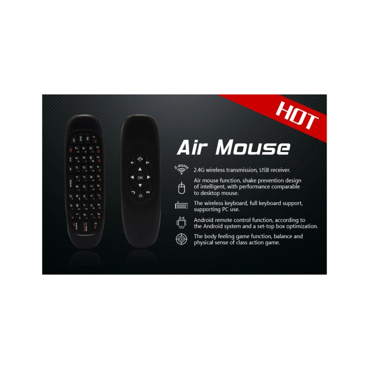 Mouse remoto wireless mini tastiera C120 2.4G con 3 giroscopi e sensore di gravità 3 per PC / HTPC / IPTV / Smart TV e Android TV Box ecc.