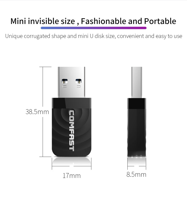 Adattatore WiFi USB COMFAST CF-812AC-1300 Mbps USB di Rete Wireless WiFi, CF-812AC