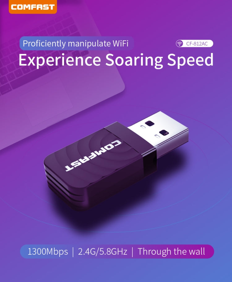 Adattatore WiFi USB COMFAST CF-812AC-1300 Mbps USB di Rete Wireless WiFi, CF-812AC