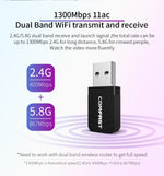 Adattatore WiFi USB COMFAST CF-812AC-1300 Mbps USB di Rete Wireless WiFi, CF-812AC