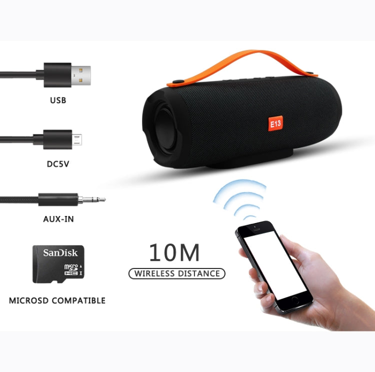 E13 Mini Altoparlante portatile senza fili Bluetooth Vivavoce stereo Radio Musica Subwoofer Altoparlanti a colonna con TF FM, RED, BLUE, BLACK