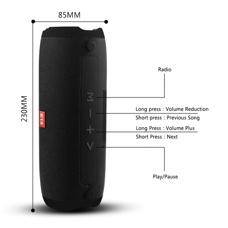 E13 Mini Altoparlante portatile senza fili Bluetooth Vivavoce stereo Radio Musica Subwoofer Altoparlanti a colonna con TF FM, RED, BLUE, BLACK