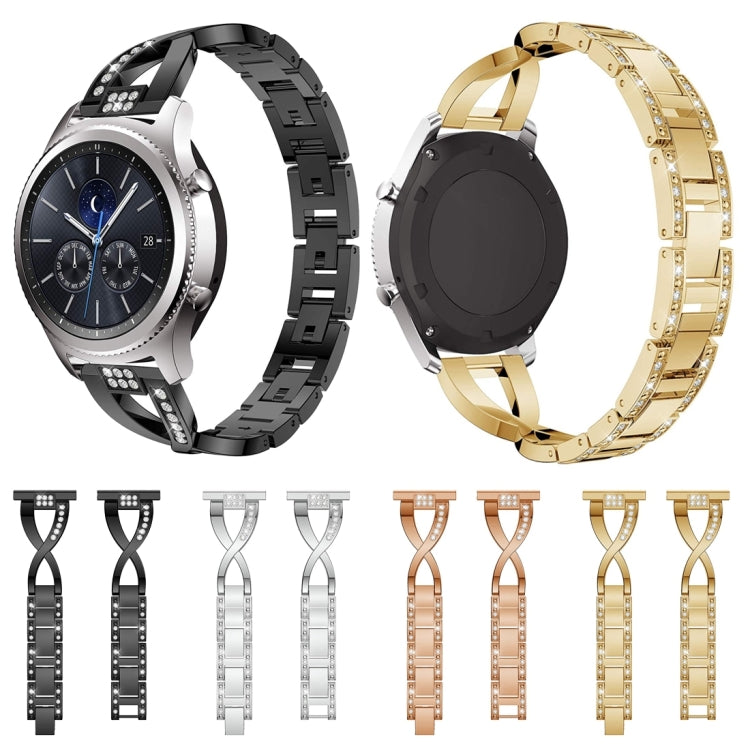 Per Samsung Gear S3 / Ticwatch Pro / HUAWEI GT Cinturino universale in metallo con diamanti da 22 mm, black, Silver, gold, Rose gold