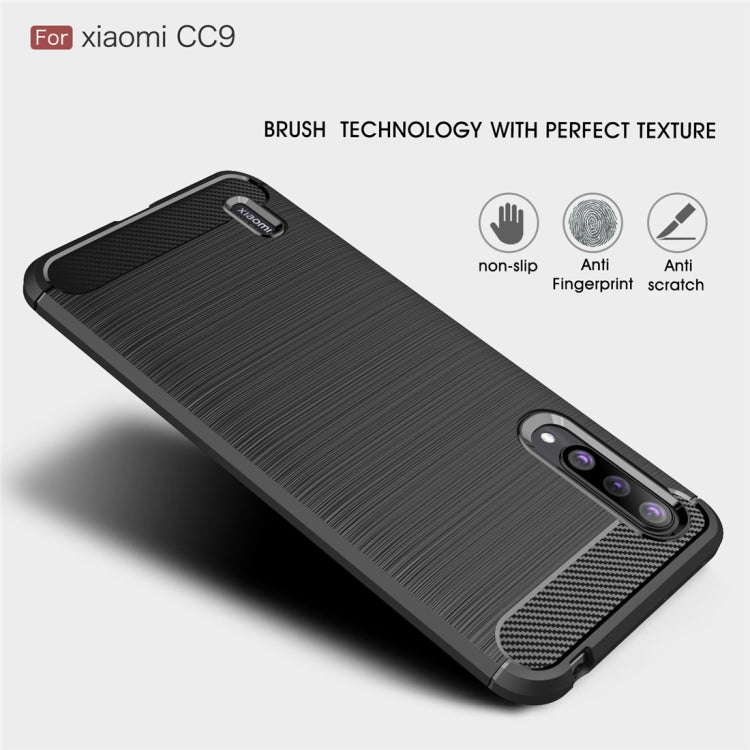 Custodia in TPU in fibra di carbonio con texture spazzolata per Xiaomi Mi CC9