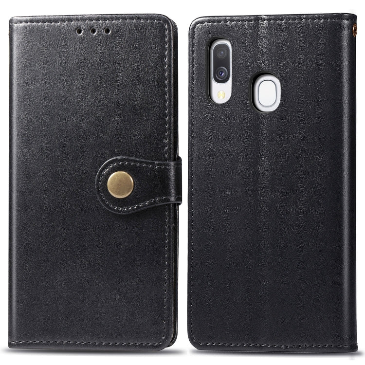 Custodia in pelle di protezione per cellulare con fibbia in pelle tinta unita retrò con cornice per foto e slot per schede e portafoglio e funzione staffa per Galaxy A40, For Galaxy A40