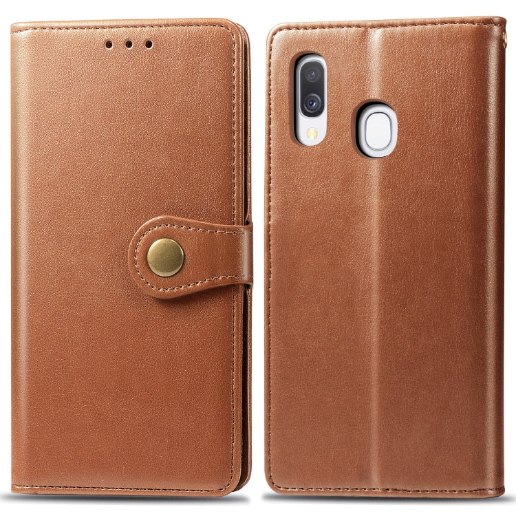 Custodia in pelle di protezione per cellulare con fibbia in pelle tinta unita retrò con cornice per foto e slot per schede e portafoglio e funzione staffa per Galaxy A40, For Galaxy A40